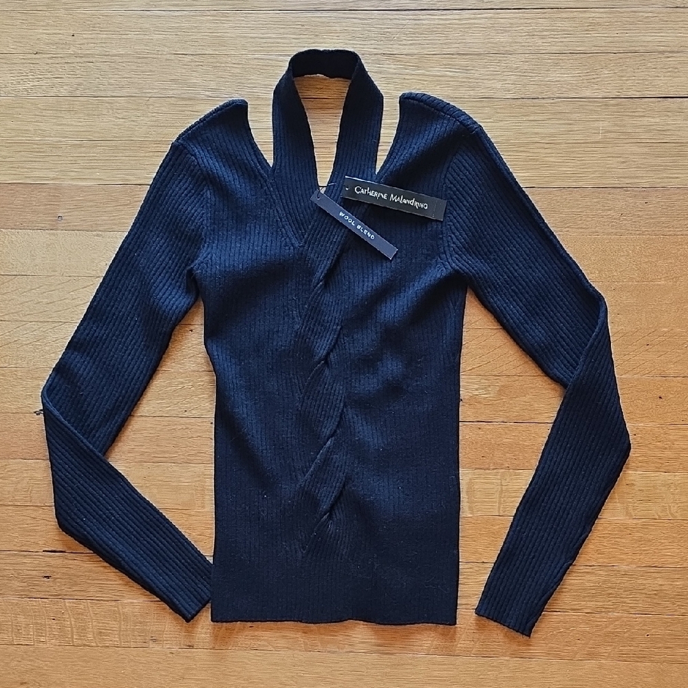 ​NWT, Catherine Malandrino, Ribbed Knit Cutout Top, Black, Women's S